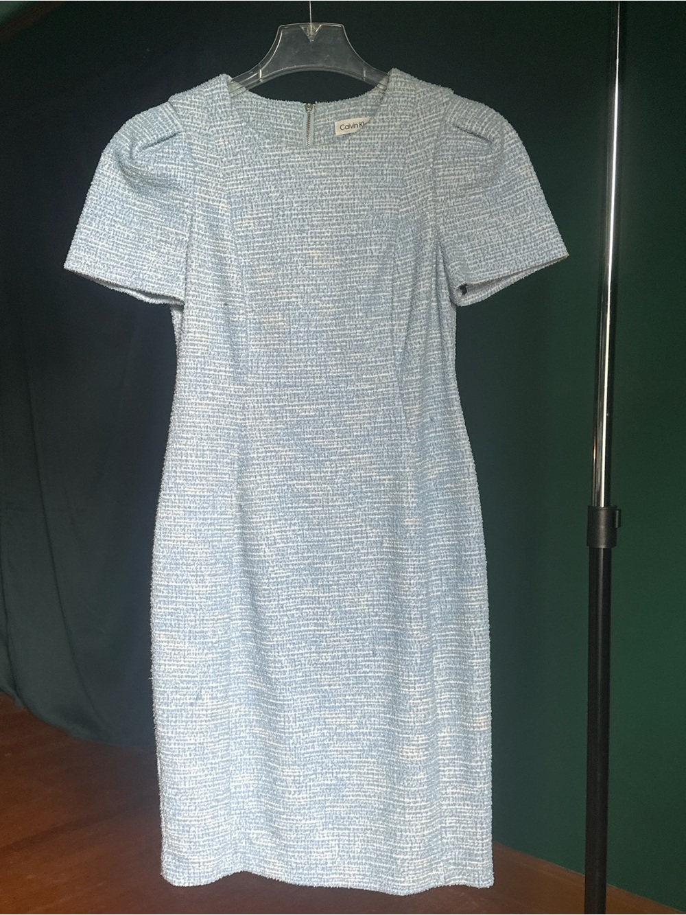 Calvin Klein Powder Blue Tweed Midi Dress